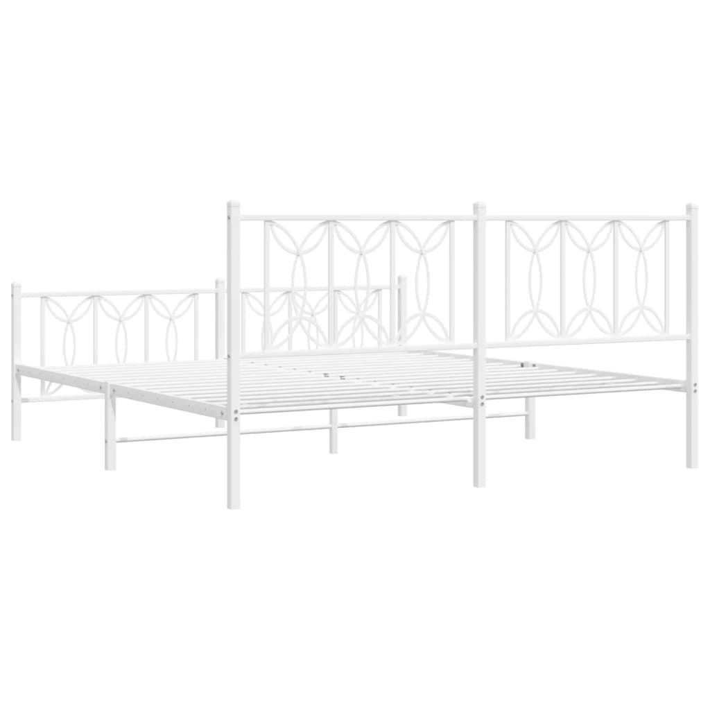 Bed frame with head and footboard metal white 180x200 cm