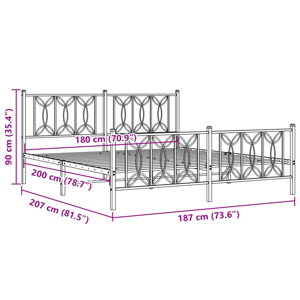 Bed frame with head and footboard metal white 180x200 cm