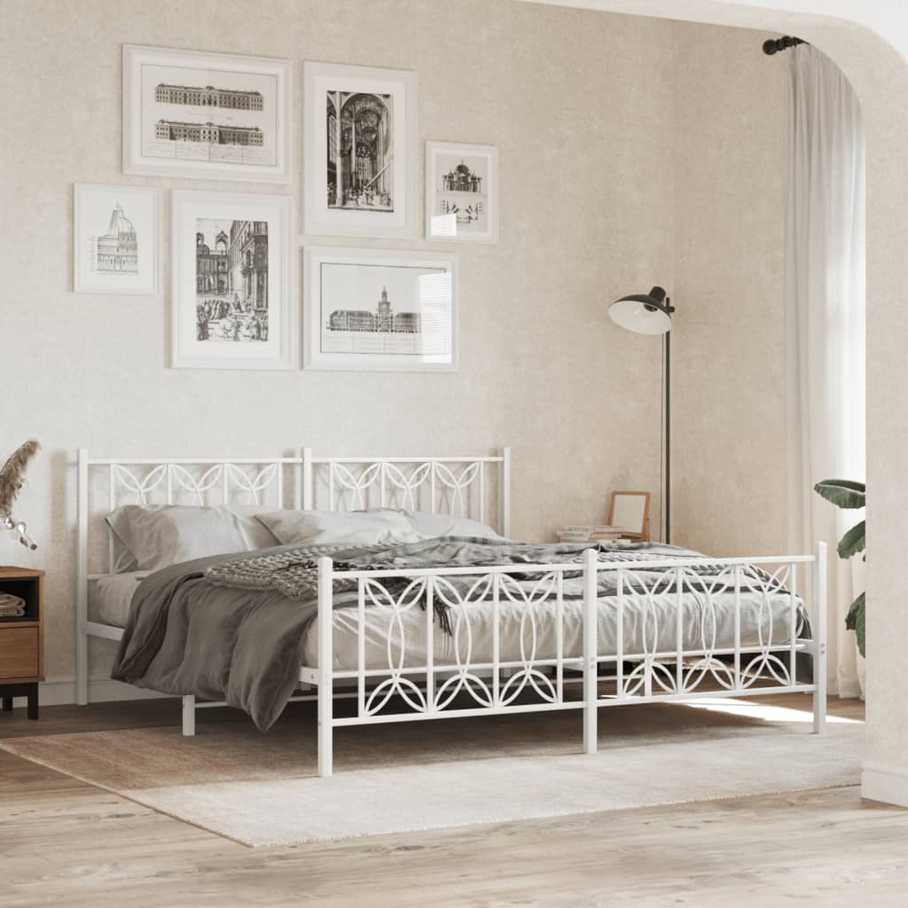 Bed frame with head and footboard metal white 180x200 cm