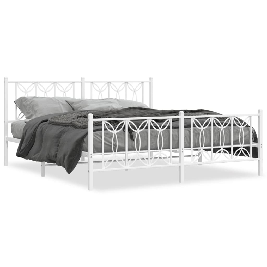 Bed frame with head and footboard metal white 183x213 cm