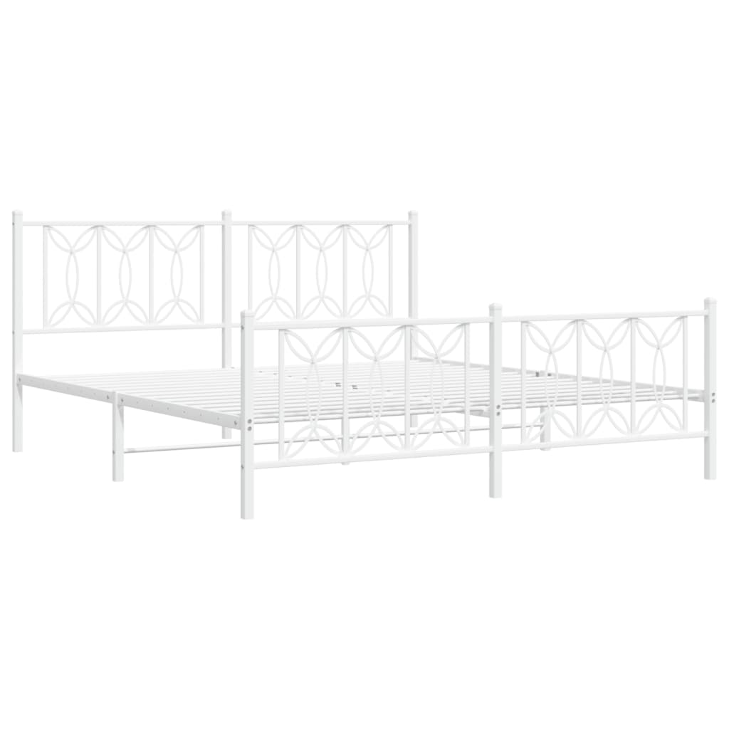 Bed frame with head and footboard metal white 183x213 cm