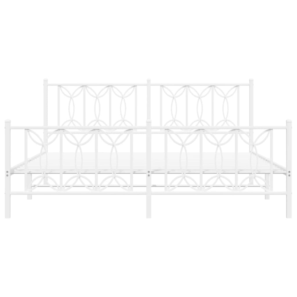 Bed frame with head and footboard metal white 183x213 cm