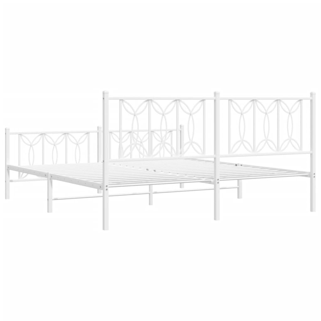 Bed frame with head and footboard metal white 183x213 cm