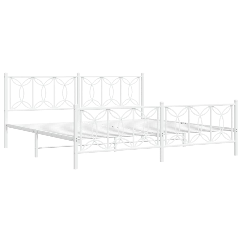 Bed frame with head and footboard metal white 193x203 cm