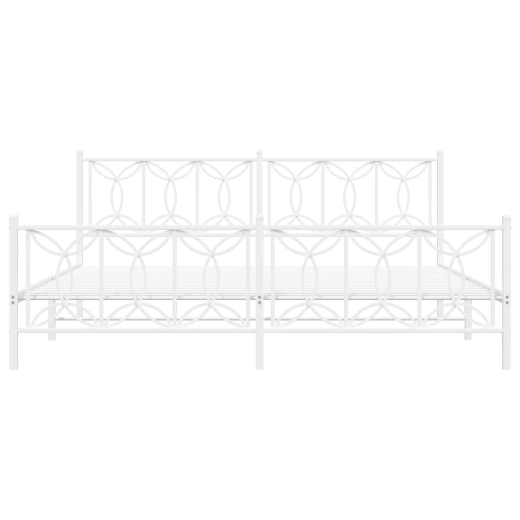 Bed frame with head and footboard metal white 193x203 cm