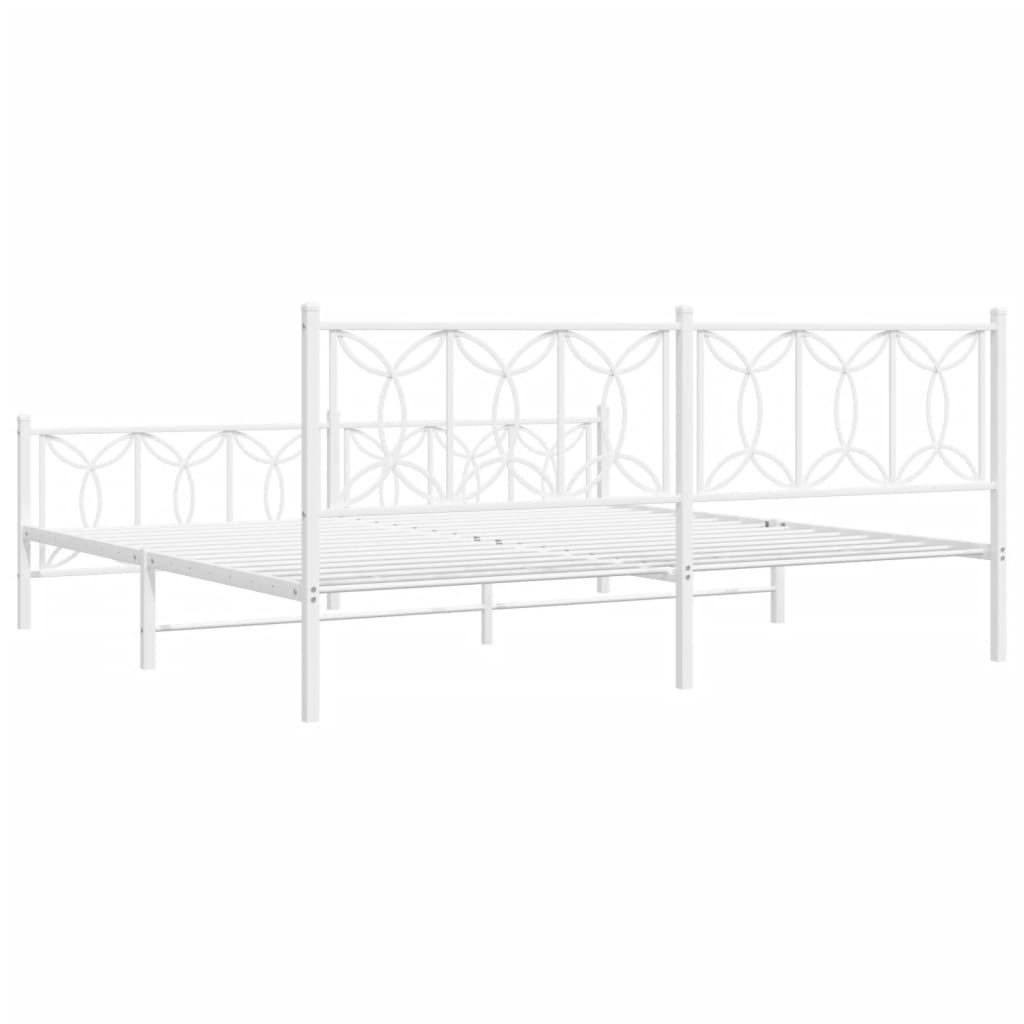 Bed frame with head and footboard metal white 193x203 cm