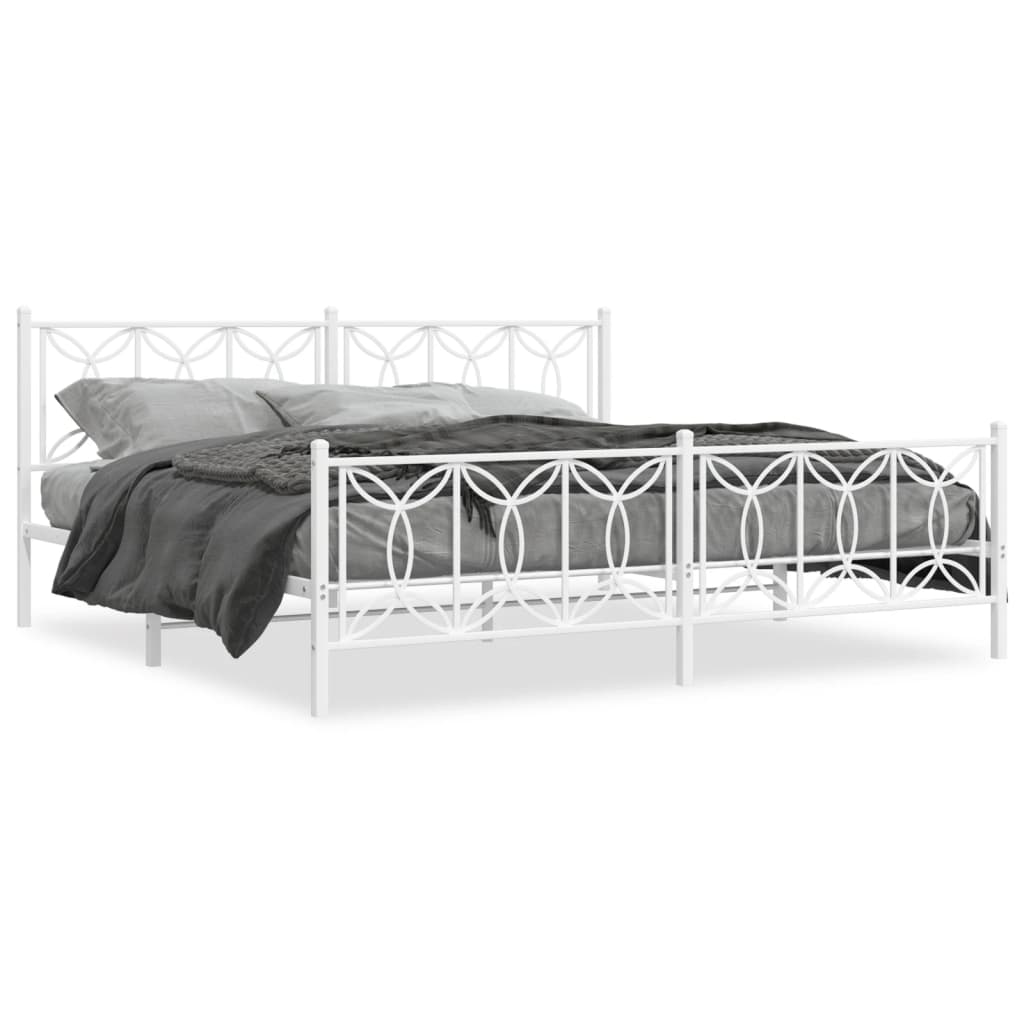 Bed frame with head and footboard metal white 200x200 cm