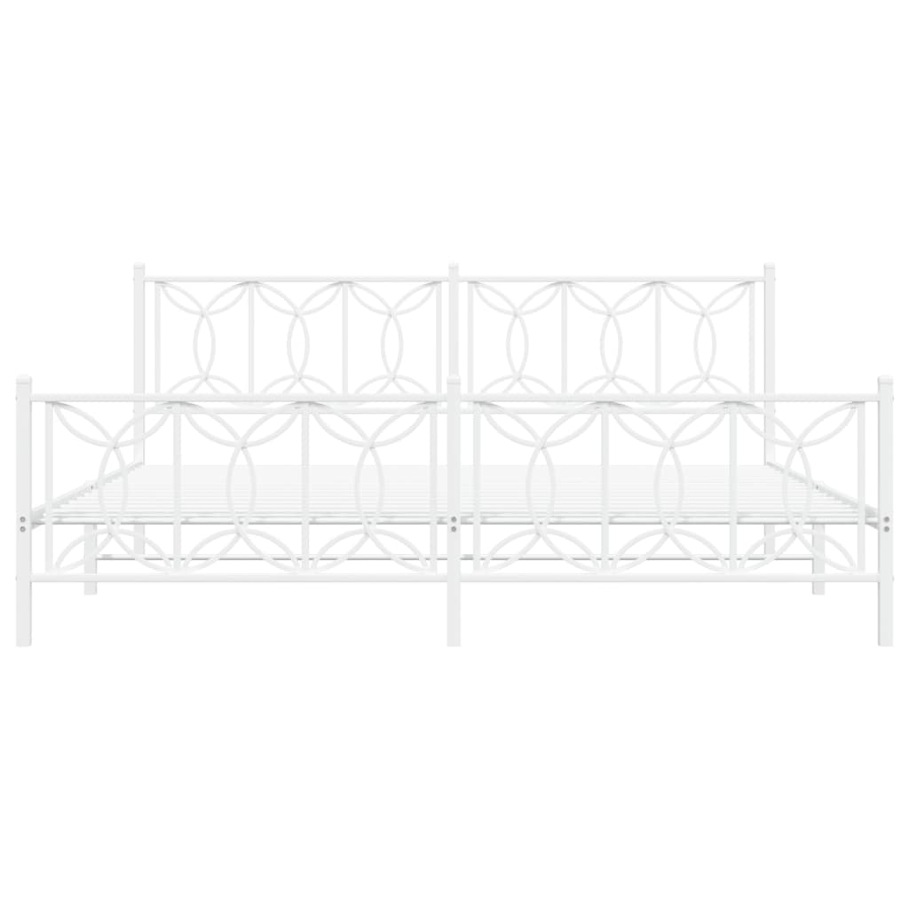 Bed frame with head and footboard metal white 200x200 cm