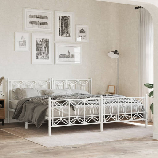 Bed frame with head and footboard metal white 200x200 cm