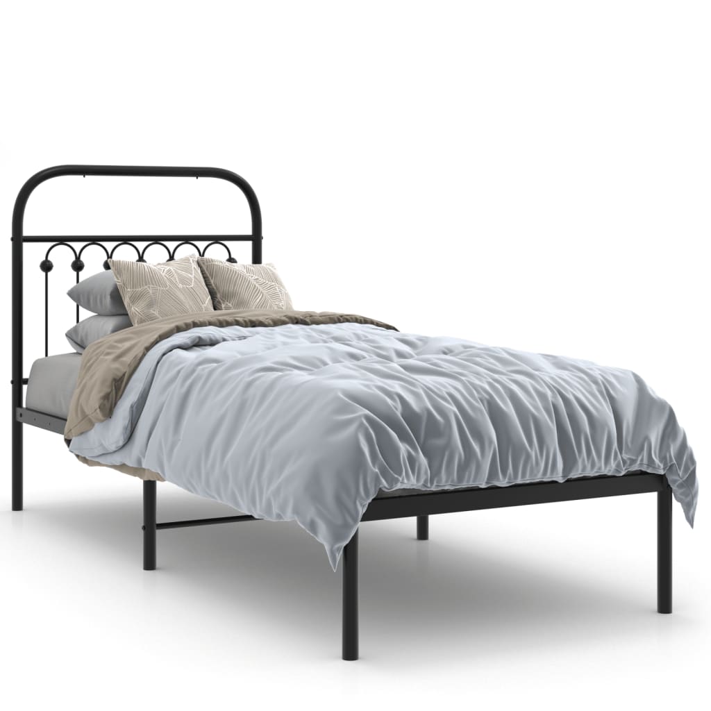 Bed frame with headboard metal black 80x200 cm