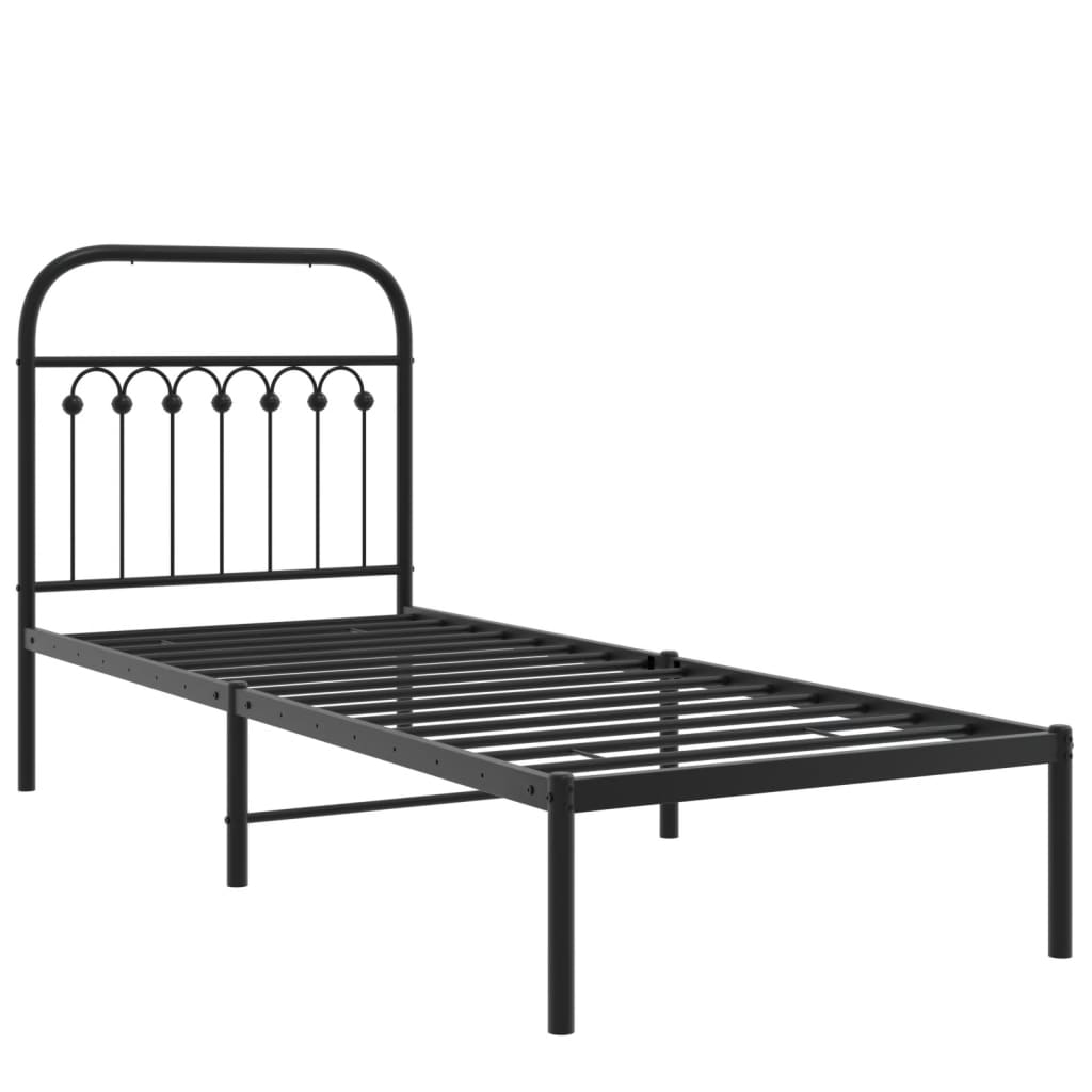 Bed frame with headboard metal black 80x200 cm