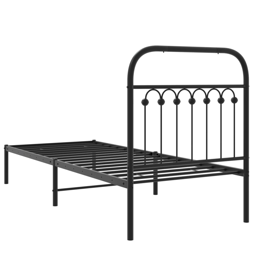 Bed frame with headboard metal black 80x200 cm