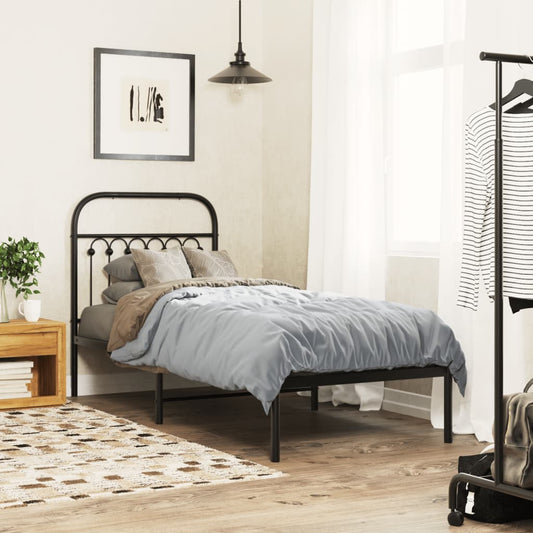 Bed frame with headboard metal black 80x200 cm