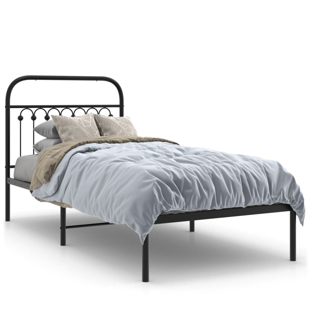 Bed frame with headboard metal black 90x200 cm