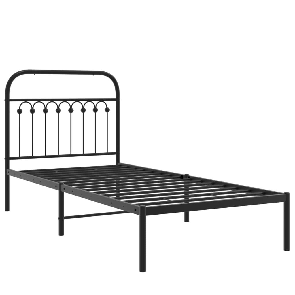 Bed frame with headboard metal black 90x200 cm
