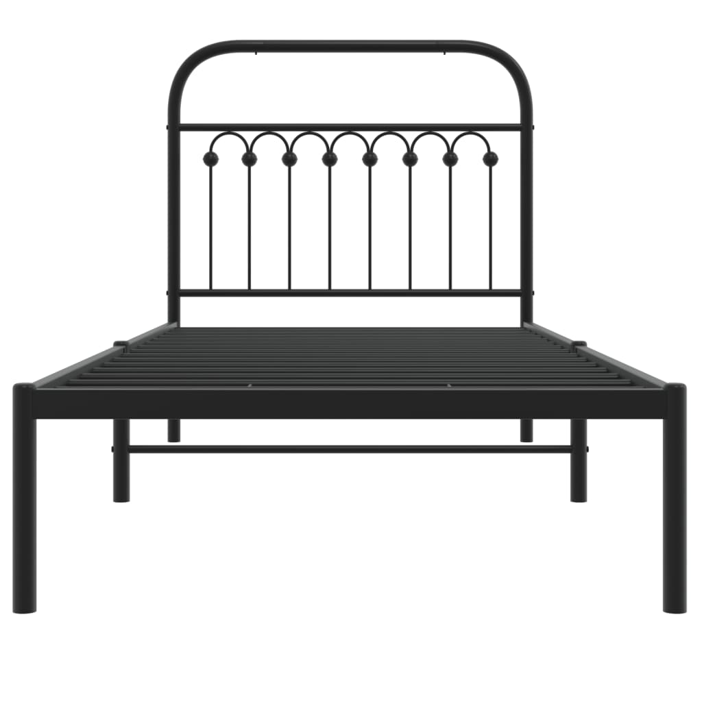 Bed frame with headboard metal black 90x200 cm