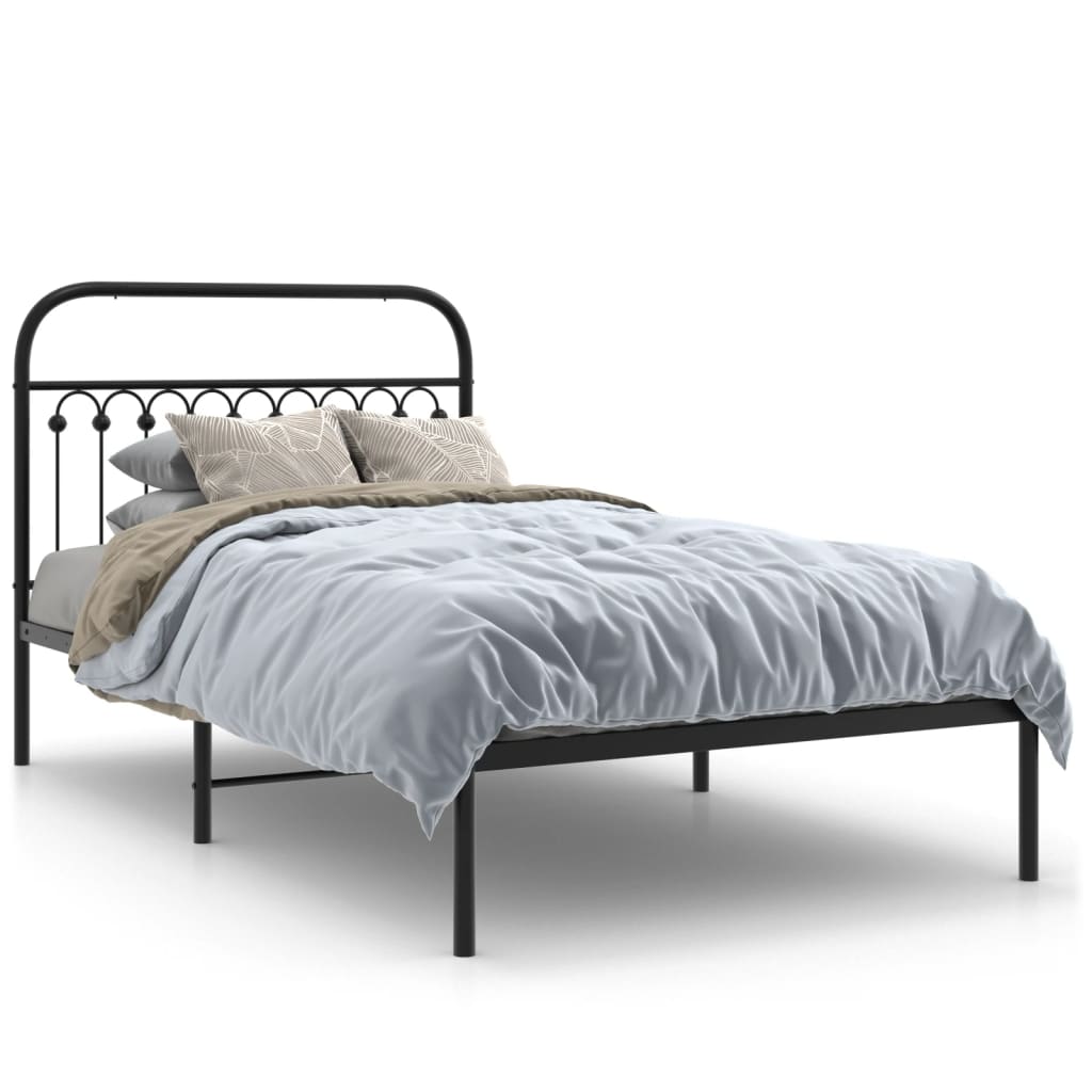 Bed frame with headboard metal black 107x203 cm