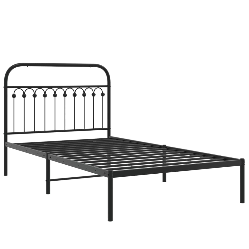 Bed frame with headboard metal black 107x203 cm