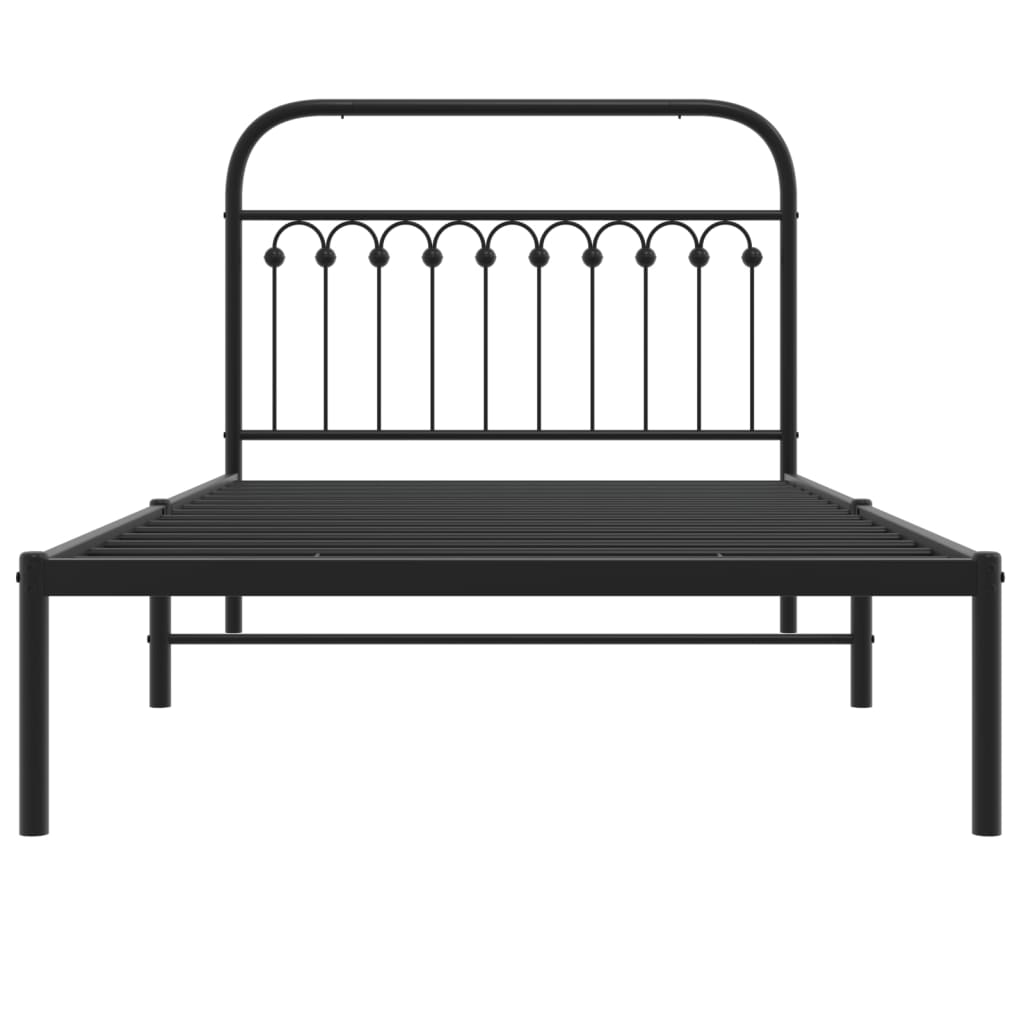 Bed frame with headboard metal black 107x203 cm
