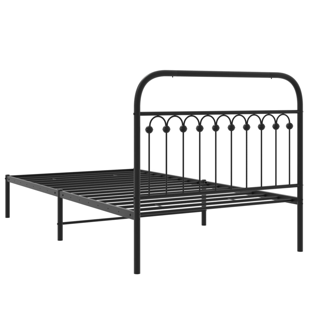 Bed frame with headboard metal black 107x203 cm