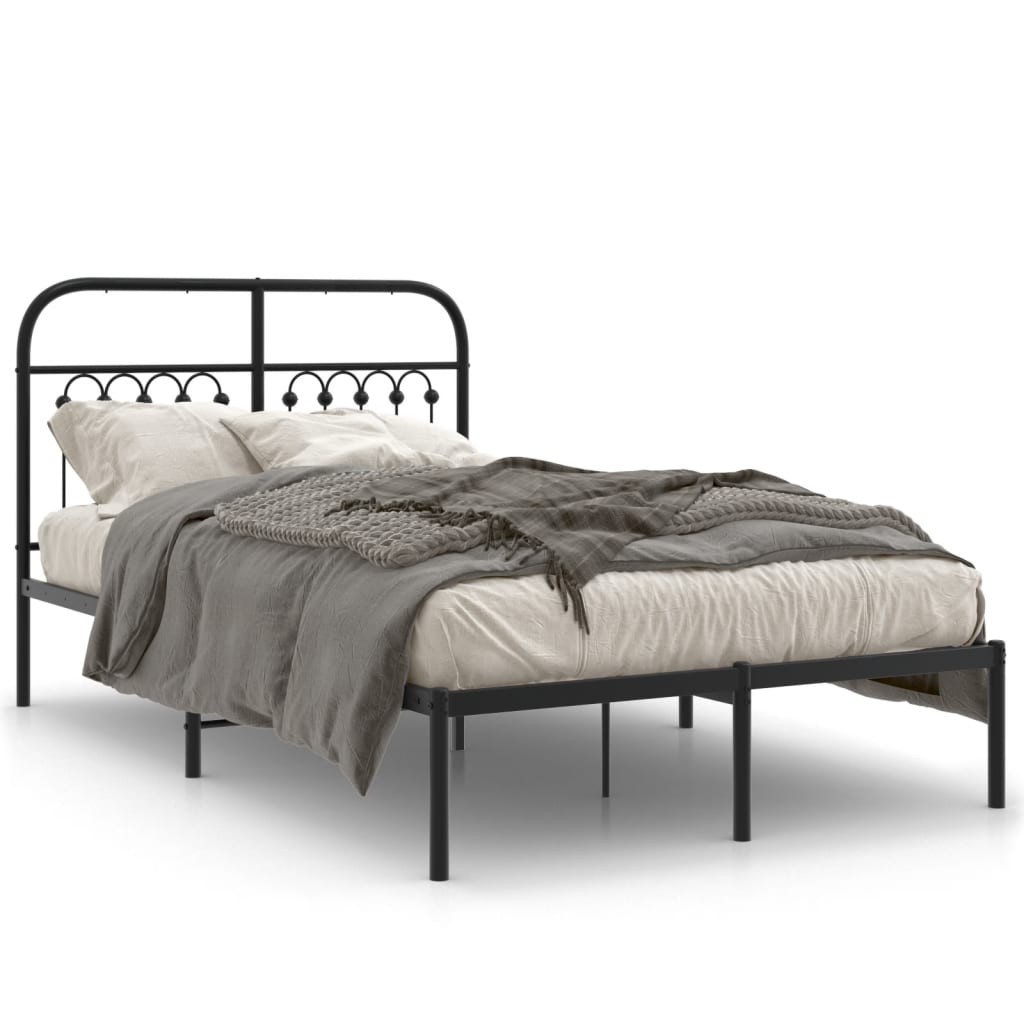 Bed frame with headboard metal black 120x190 cm