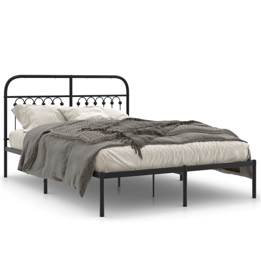 Bed frame with headboard metal black 135x190 cm