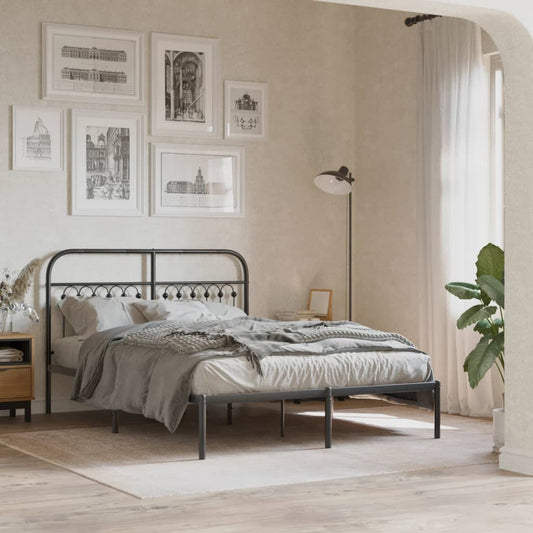 Bed frame with headboard metal black 140x190 cm