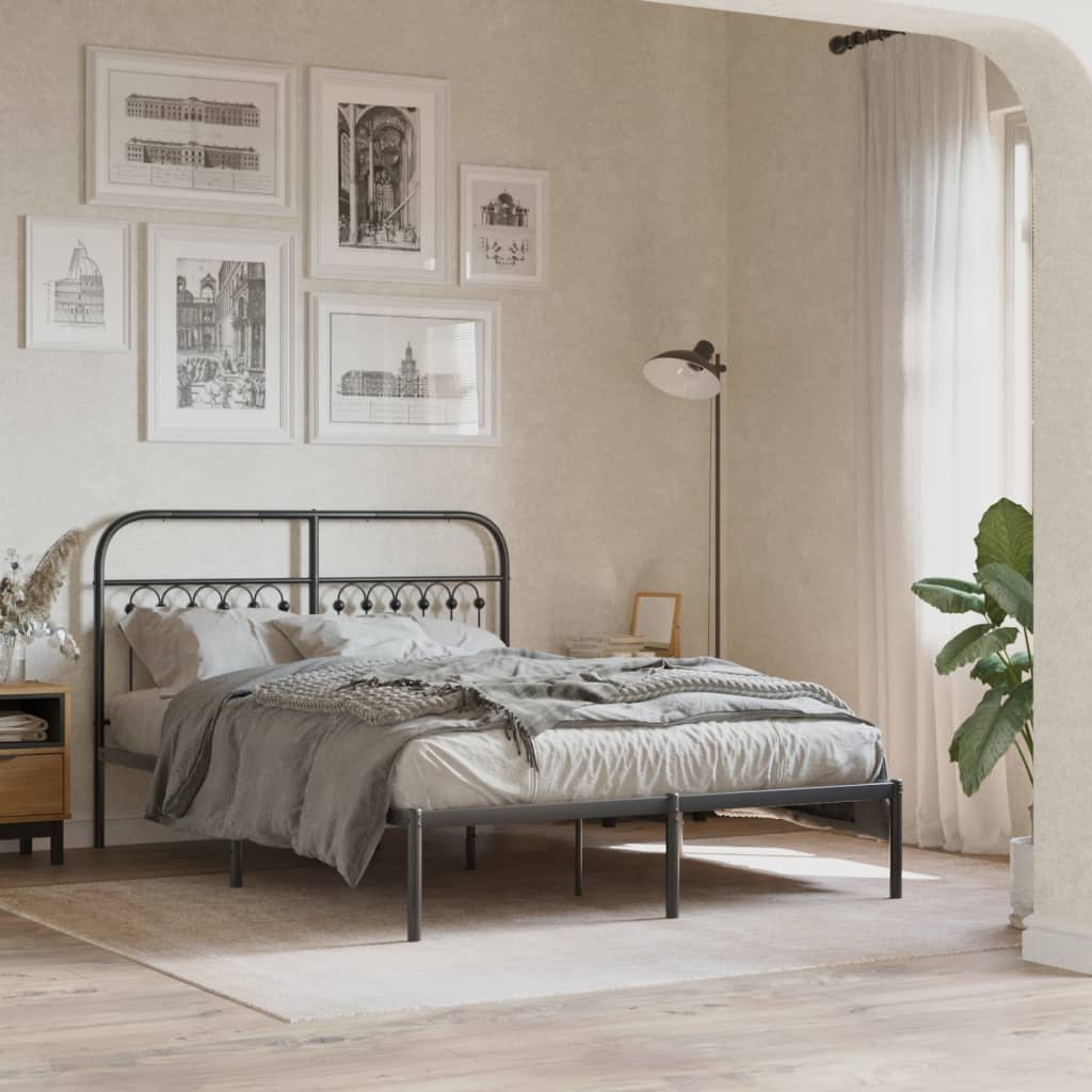 Bed frame with headboard metal black 140x200 cm