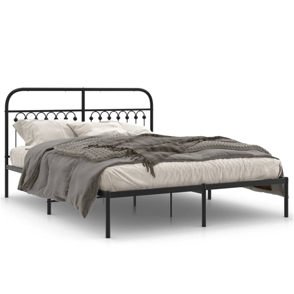 Bed frame with headboard metal black 150x200 cm