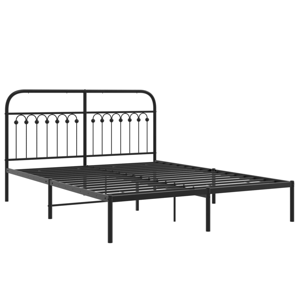 Bed frame with headboard metal black 150x200 cm