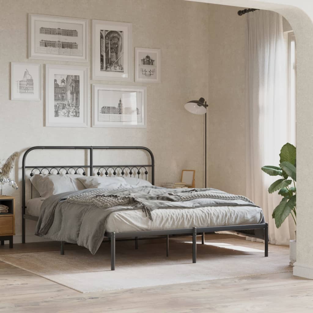 Bed frame with headboard metal black 150x200 cm