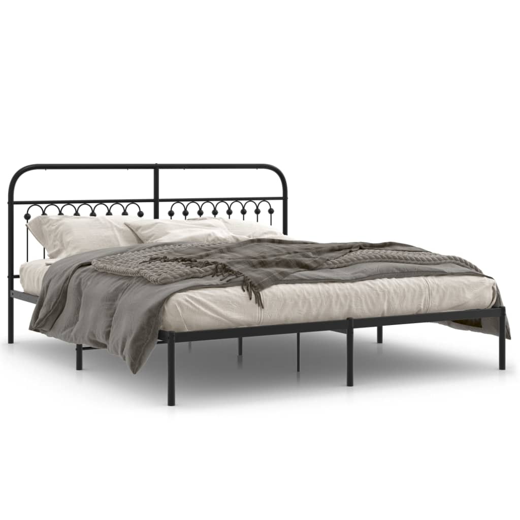 Bed frame with headboard metal black 183x203 cm