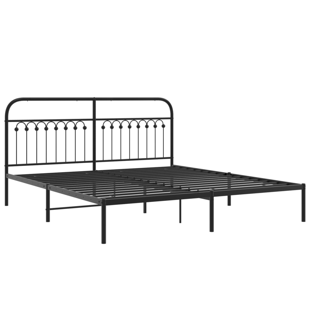 Bed frame with headboard metal black 183x203 cm