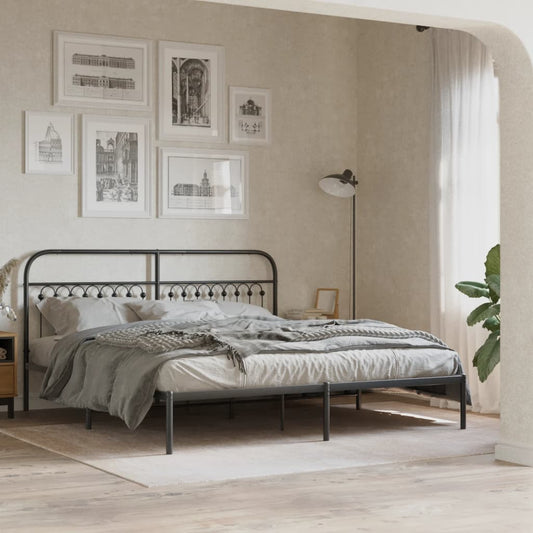 Bed frame with headboard metal black 183x203 cm
