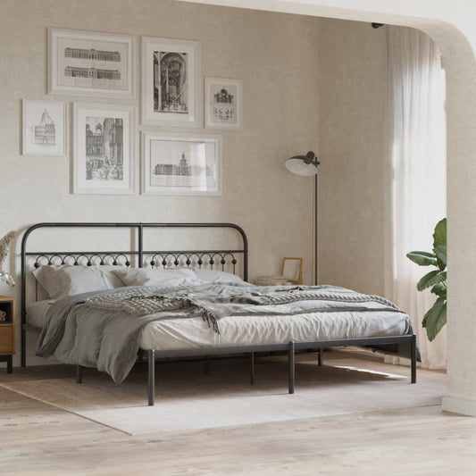 Bed frame with headboard metal black 183x213 cm