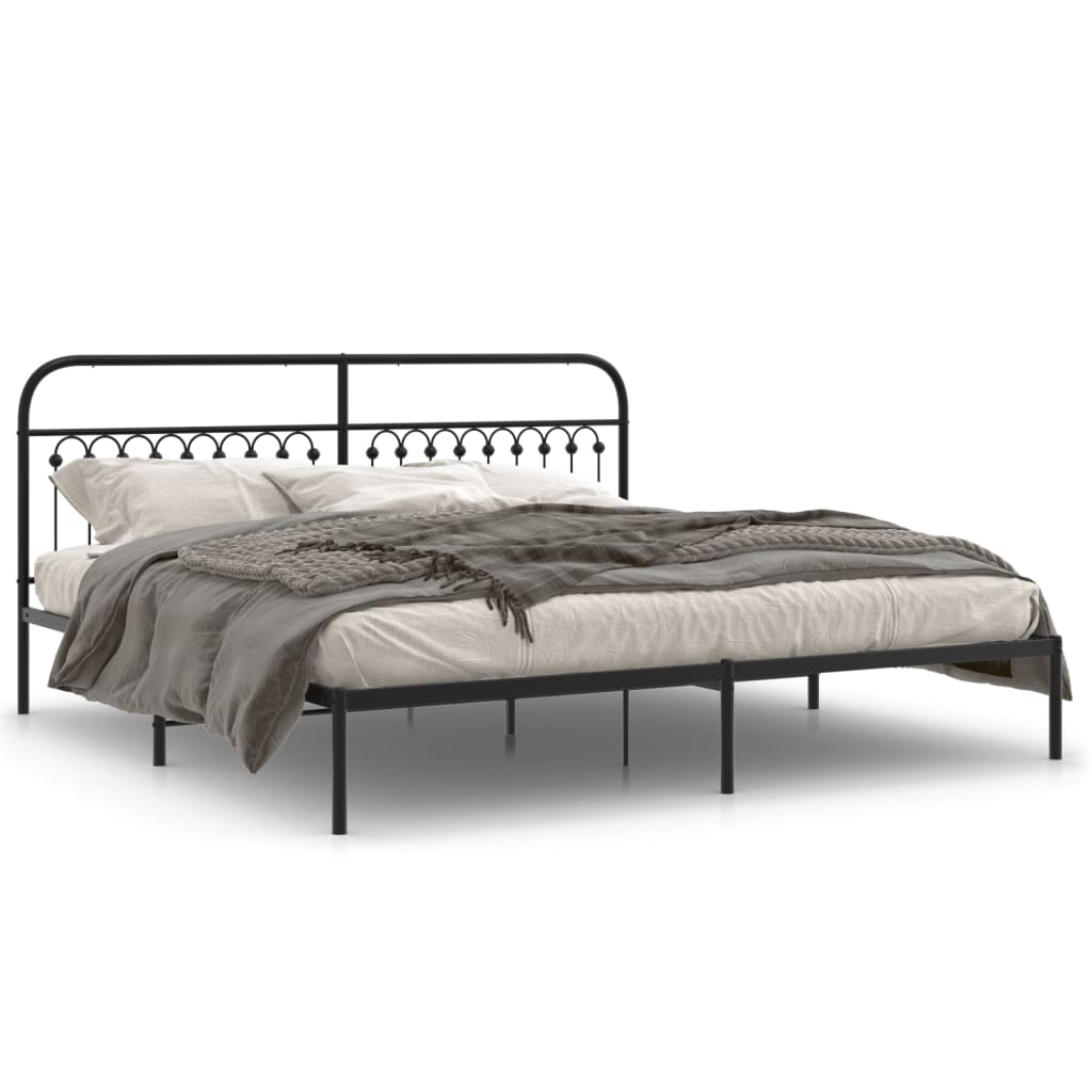 Bed frame with headboard metal black 193x203 cm