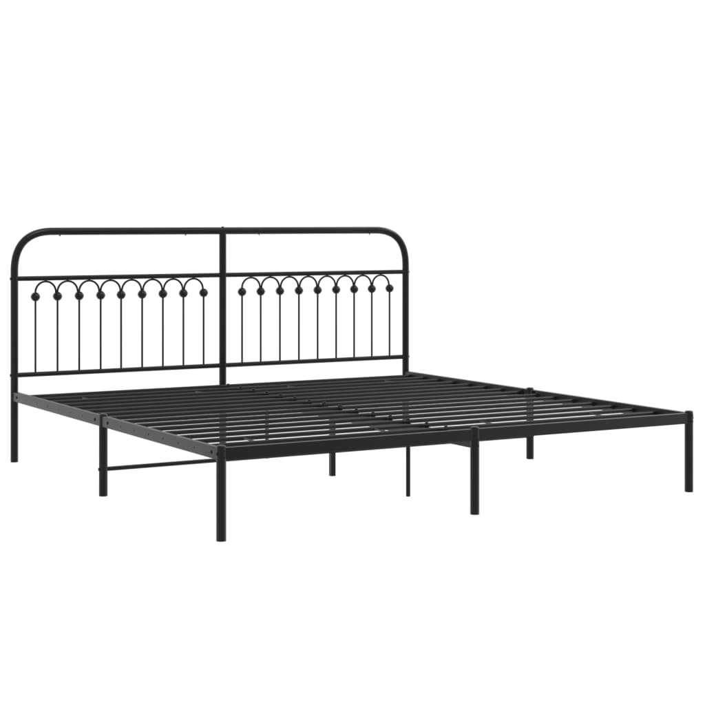 Bed frame with headboard metal black 193x203 cm