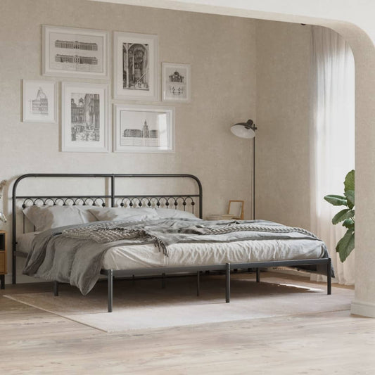 Bed frame with headboard metal black 193x203 cm