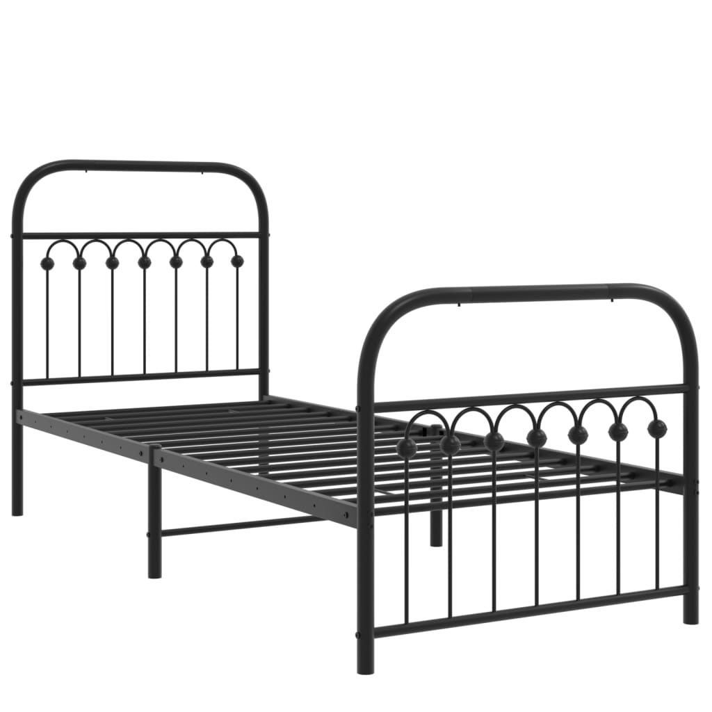 Bed frame with head and footboard metal black 75x190 cm