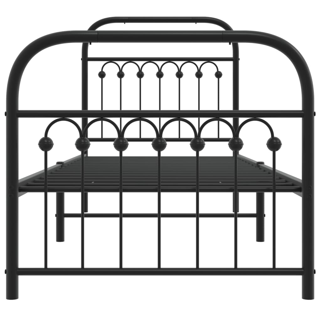Bed frame with head and footboard metal black 75x190 cm