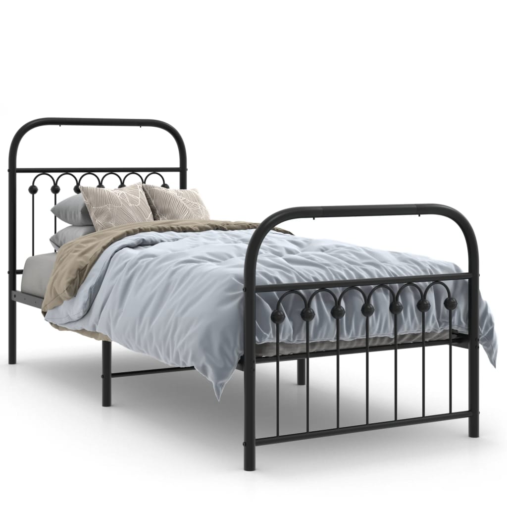 Bed frame with head and footboard metal black 80x200 cm