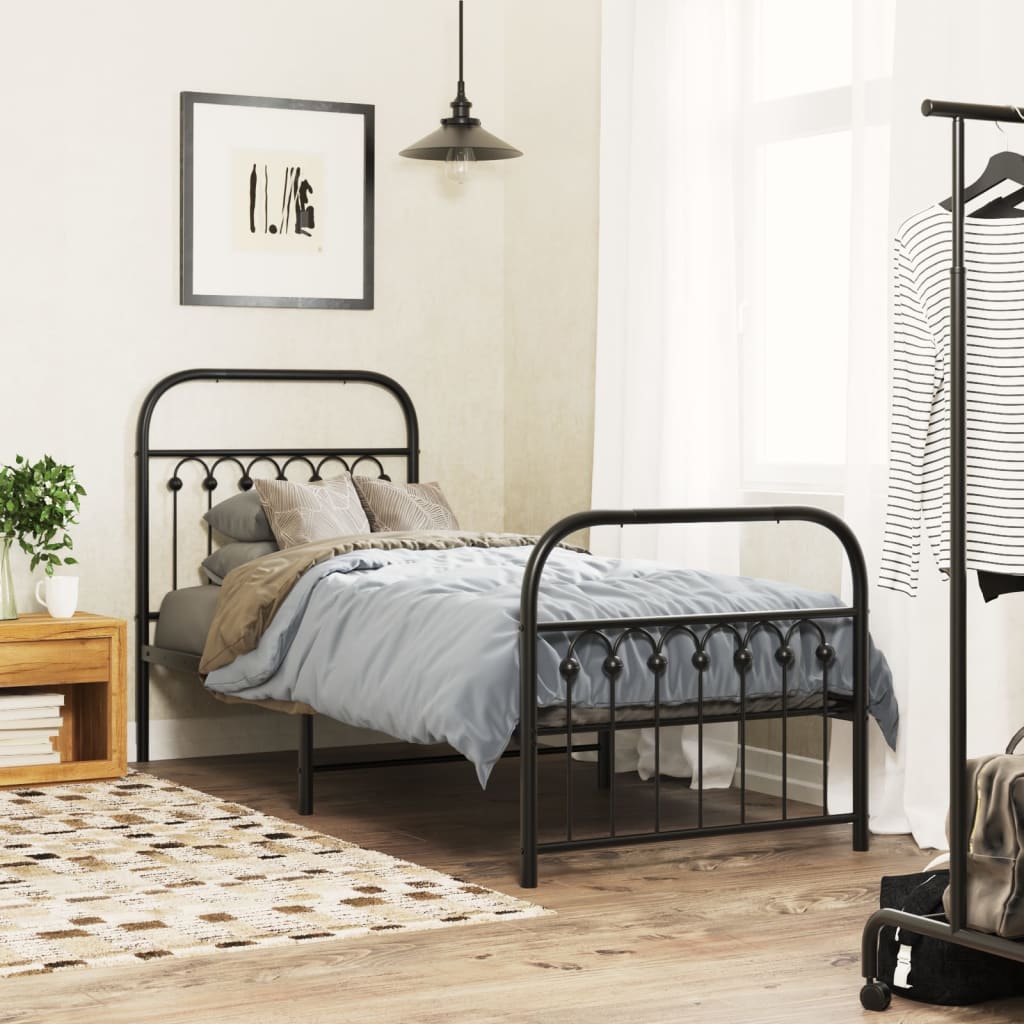 Bed frame with head and footboard metal black 80x200 cm