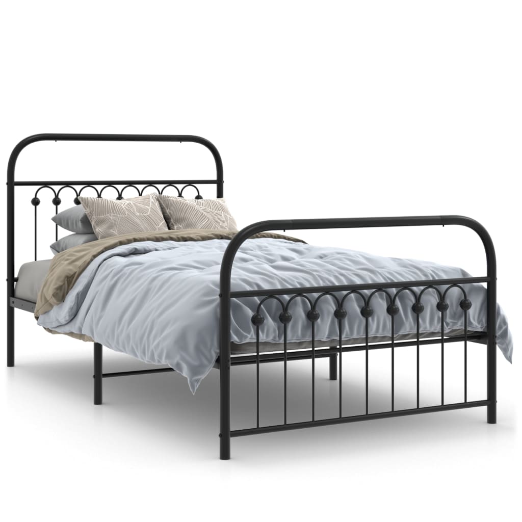 Bed frame with head and footboard metal black 100x190 cm