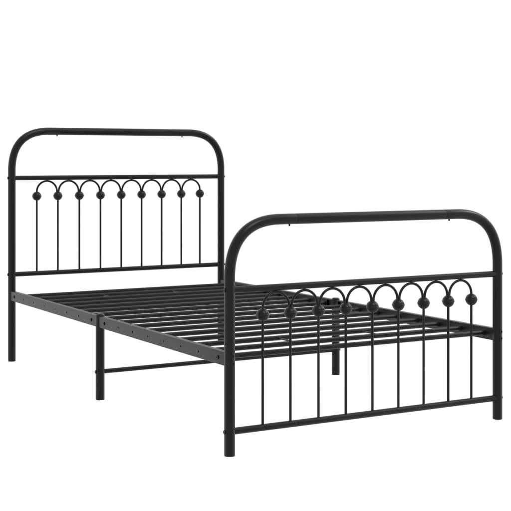 Bed frame with head and footboard metal black 100x190 cm