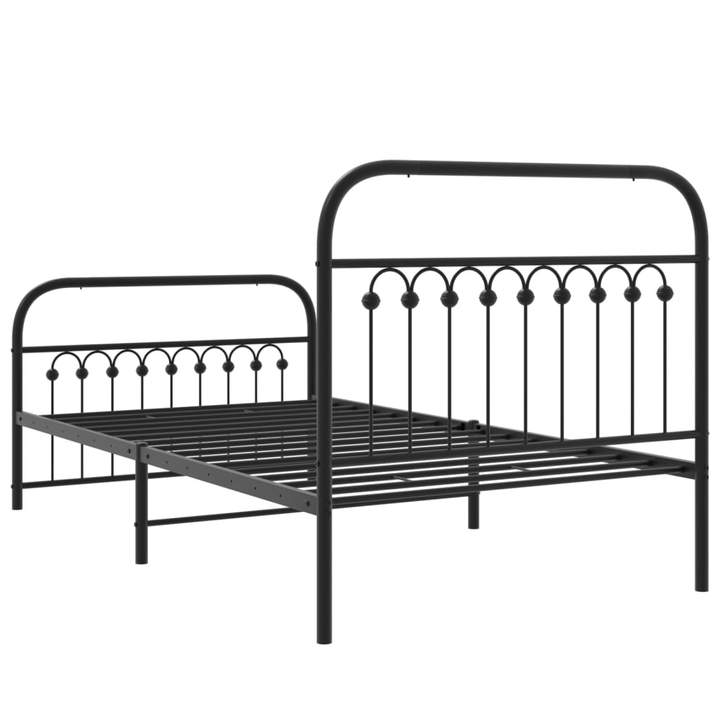 Bed frame with head and footboard metal black 100x190 cm