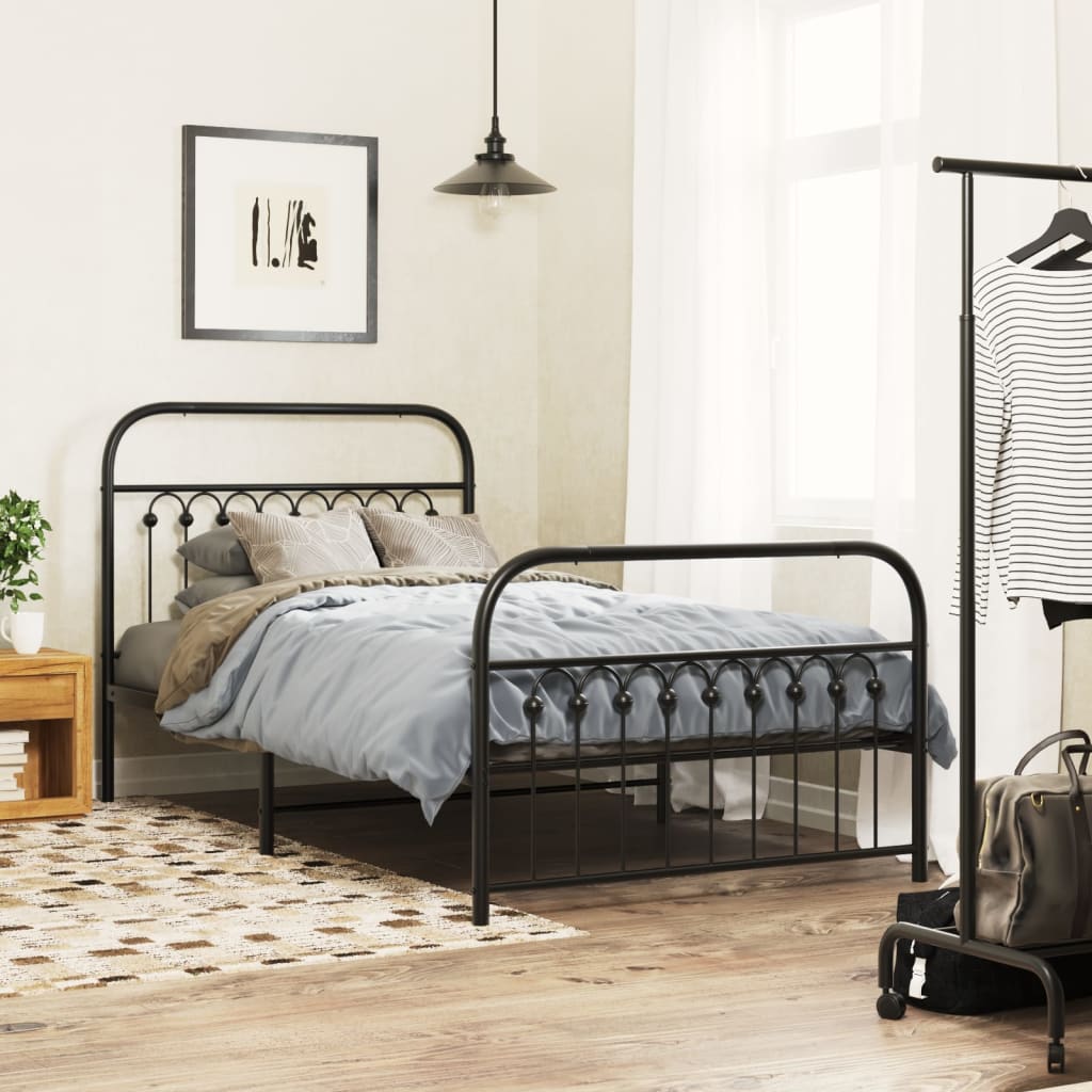 Bed frame with head and footboard metal black 100x190 cm