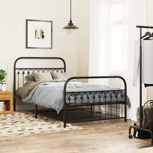 Bed frame with head and footboard metal black 107x203 cm