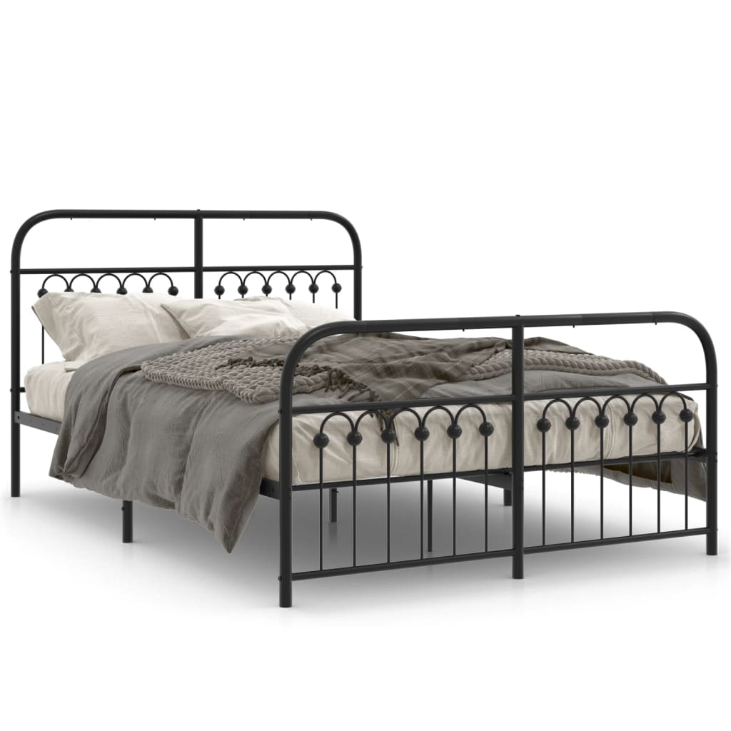 Bed frame with head and footboard metal black 137x190 cm