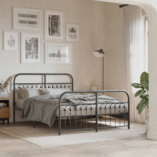 Bed frame with head and footboard metal black 137x190 cm