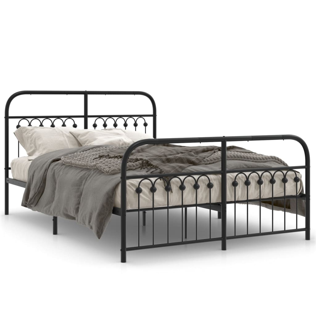 Bed frame with head and footboard metal black 140x190 cm
